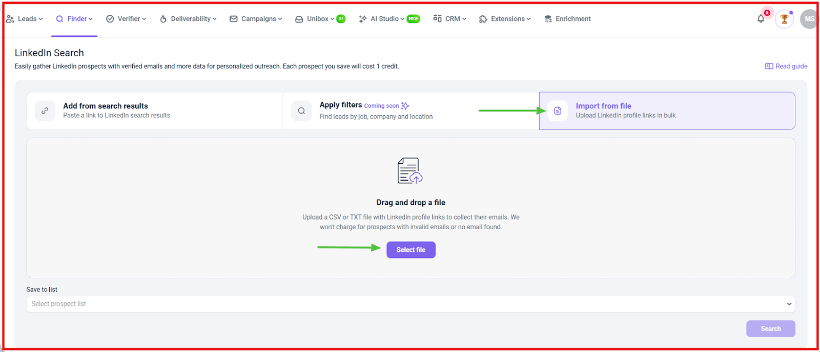 Find leads on Snov.io 