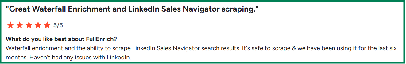 FullEnrich G2 review about its waterfall enrichment