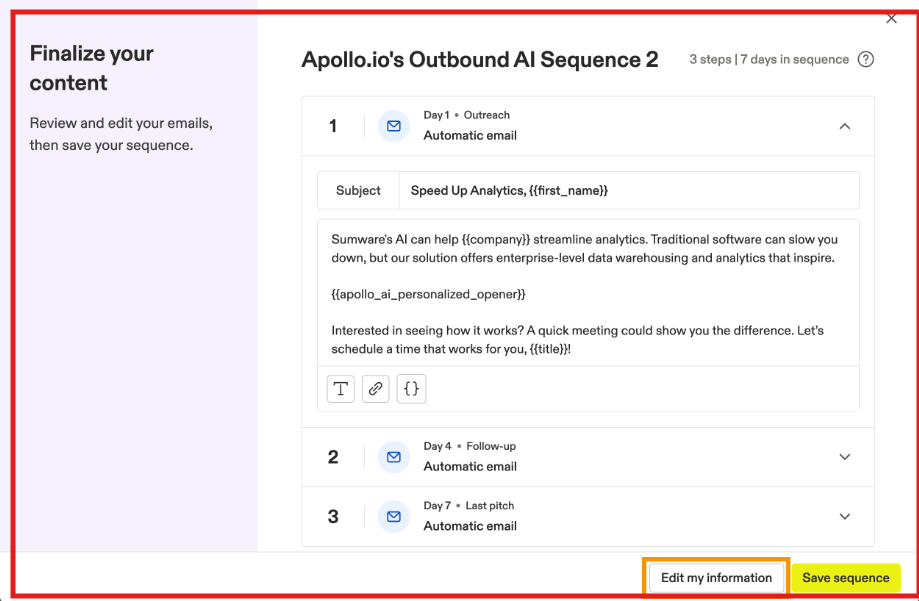 Apollo sequences setup