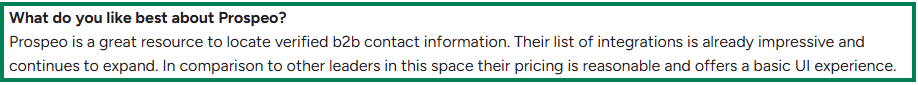 Prospeo G2 review about accurate B2B emails