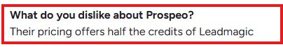 Prospeo G2 review about its pricing