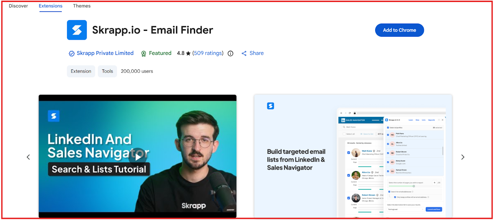Skrapp chrome extension