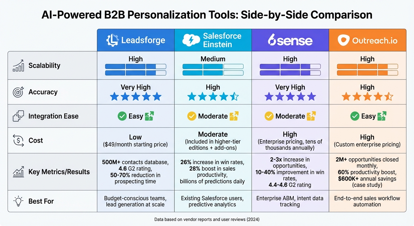 AI Sales Tools Comparison: Leadsforge vs Salesforce Einstein vs 6sense vs Outreach.io