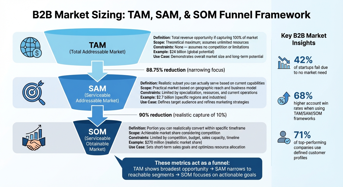 TAM vs SAM vs SOM Market Sizing Framework Comparison