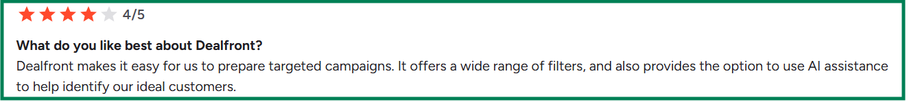 Dealfront G2 review about wide range of filters