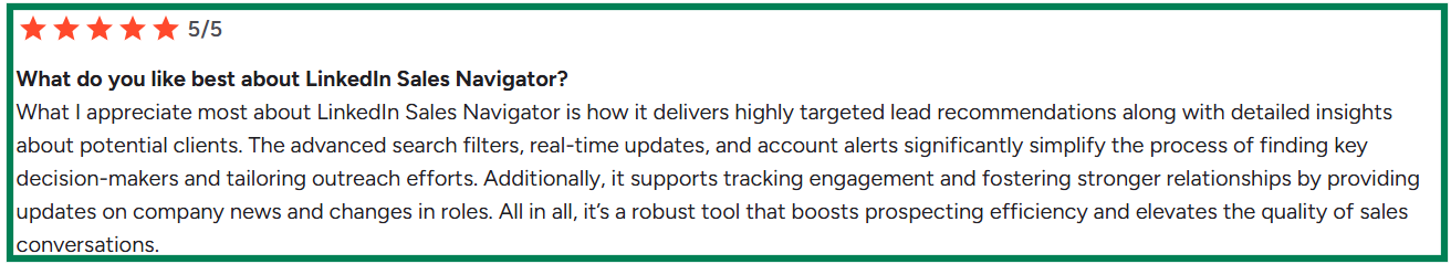 LinkedIn Sales Navigator G2 review about advanced search filters