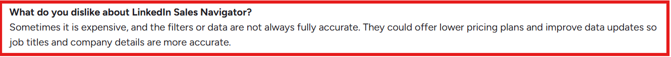 LinkedIn Sales Navigator G2 review about high pricing