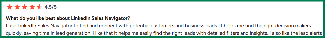LinkedIn Sales Navigator G2 review about time-saving lead generation