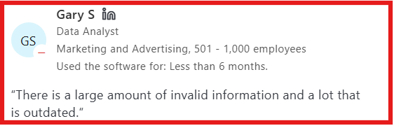 DiscoverOrg Capterra review about outdated data