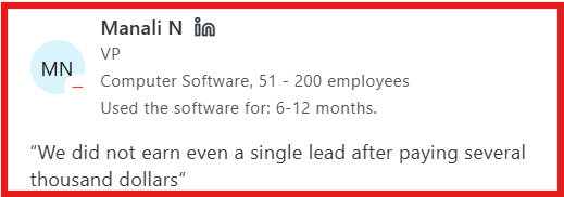 DiscoverOrg Capterra review about lead cost