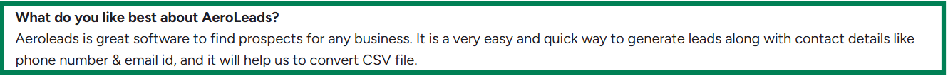 AeroLeads G2 review about about CSV