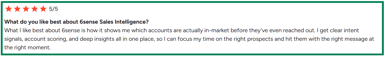 6Sense G2 review about intent signals and account scoring