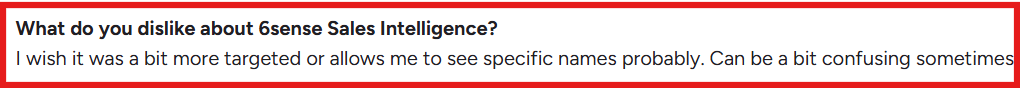 6Sense G2 review about specific targeting or names
