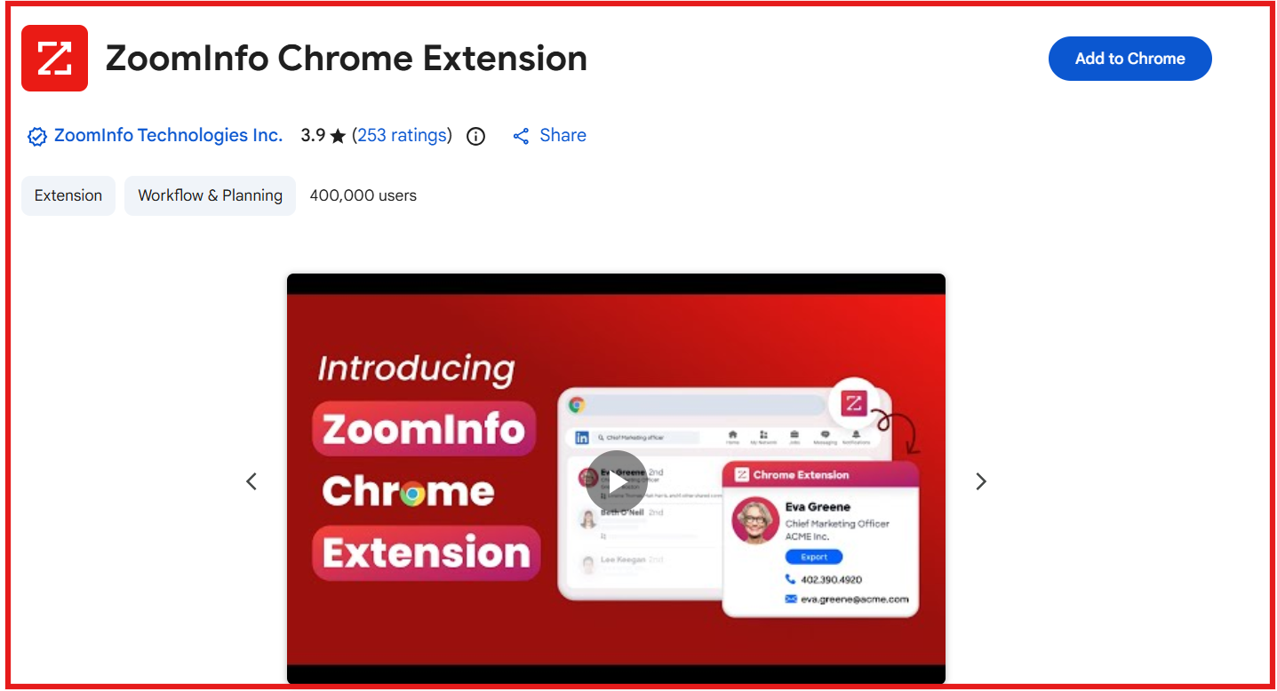 ZoomInfo chrome extension
