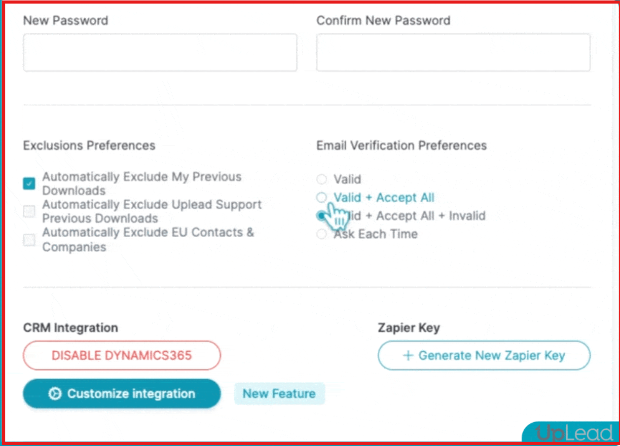 Set email verification preference on UpLead
