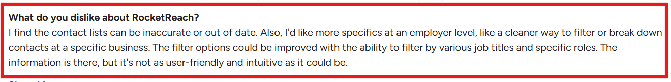 Rocketreach G2 review about inaccurate data