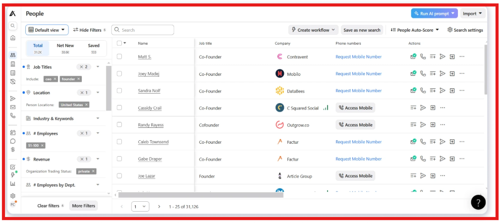 Apollo dashboard with filters