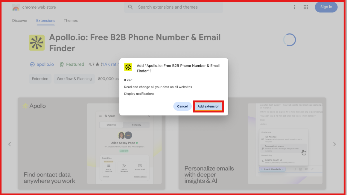 Apollo chrome extension