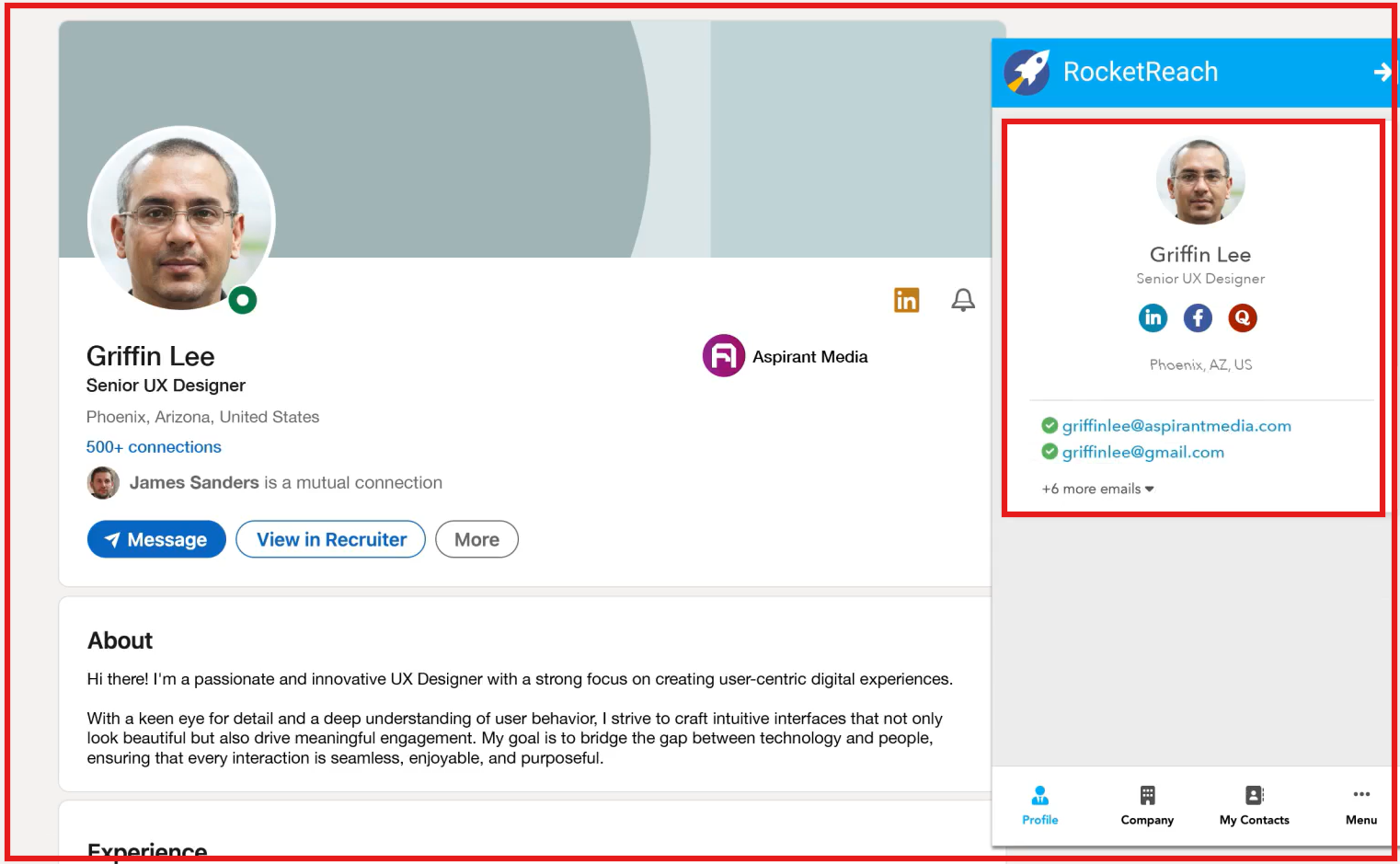 Data after using rocketreach chrome extension