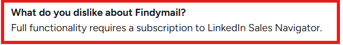 Findymail G2 review about LinkedIn Sales navigator subscription