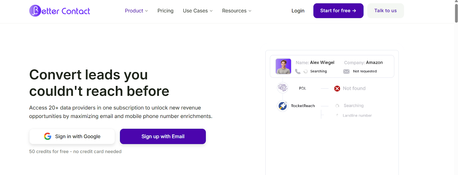 BetterContact homepage