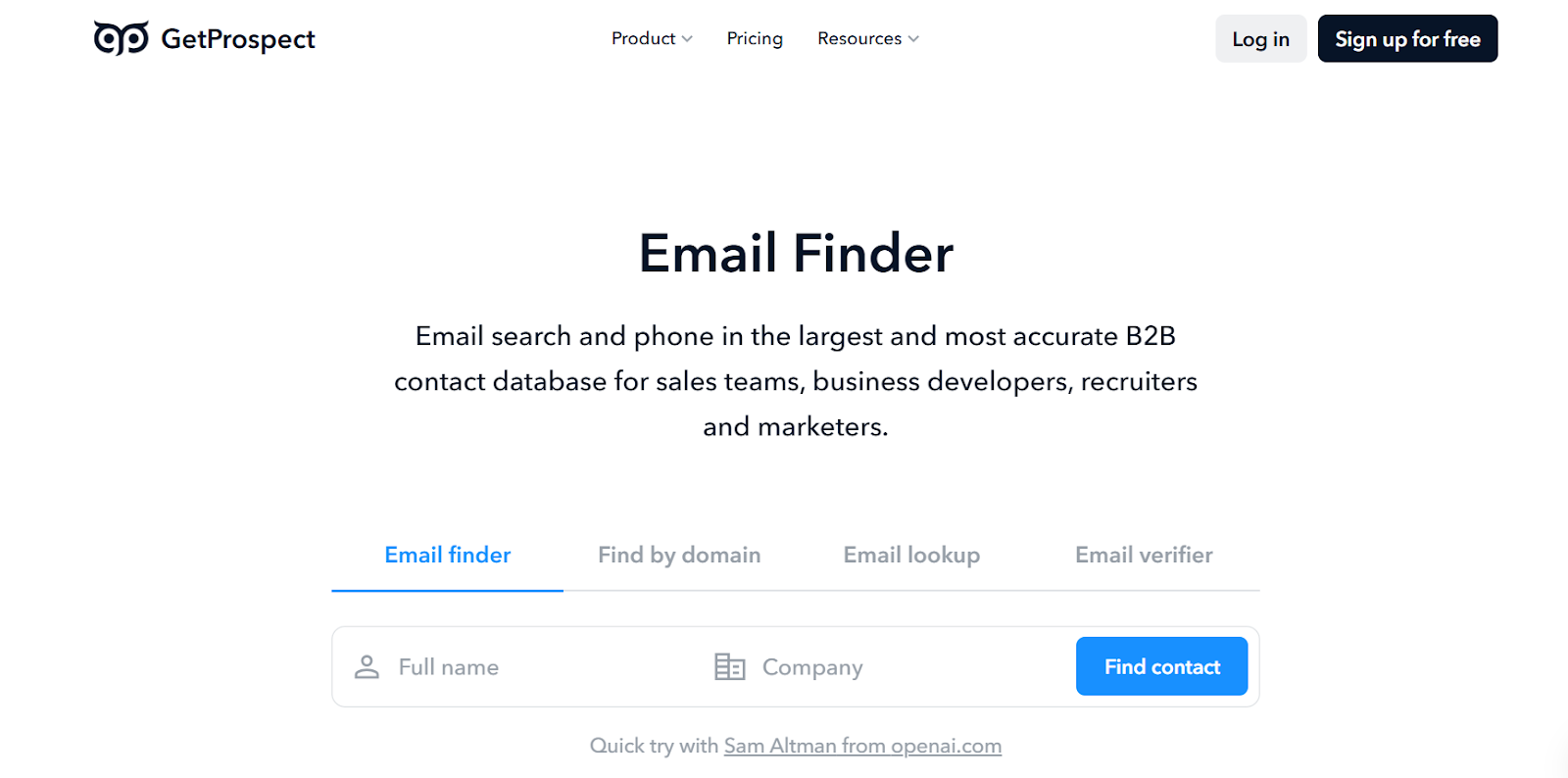  GetProspect homepage