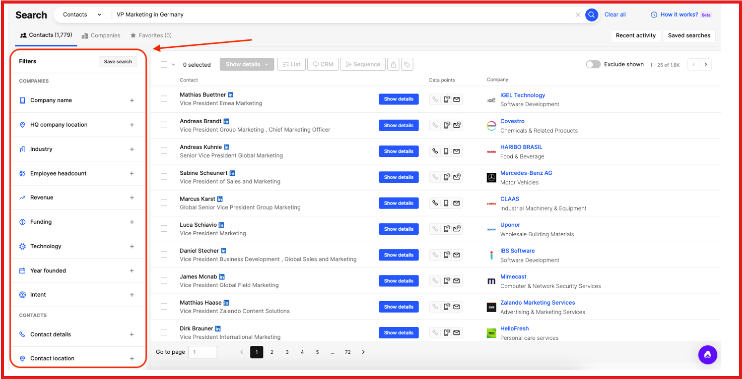 Lusha search filters
