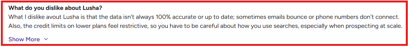 Lusha G2 review about inaccurate data