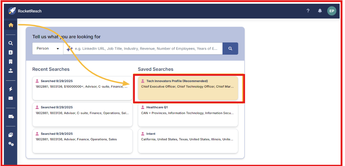 AI Contact recommendations by RocketReach