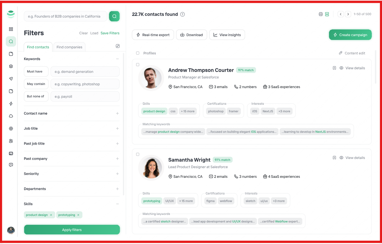 Prospector feature by ExactBuyer