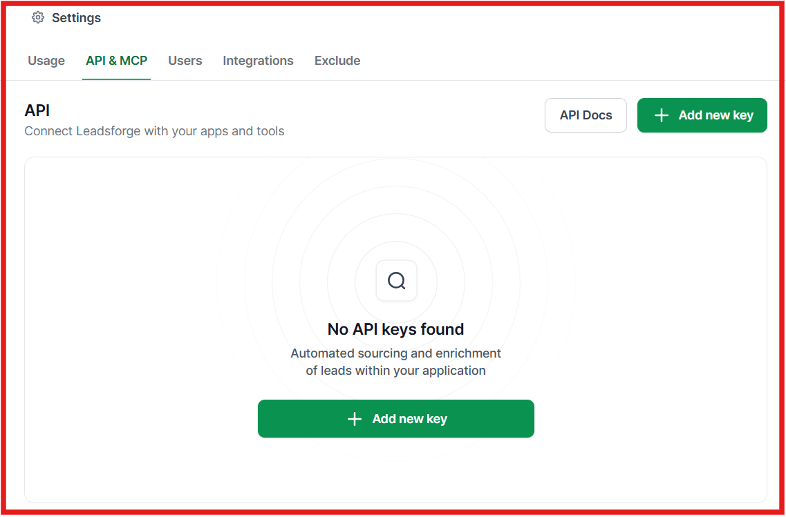 Generate API key on Leadsforge