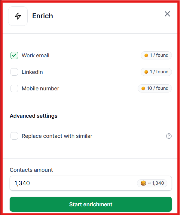 Start enrichment on Leadsforge