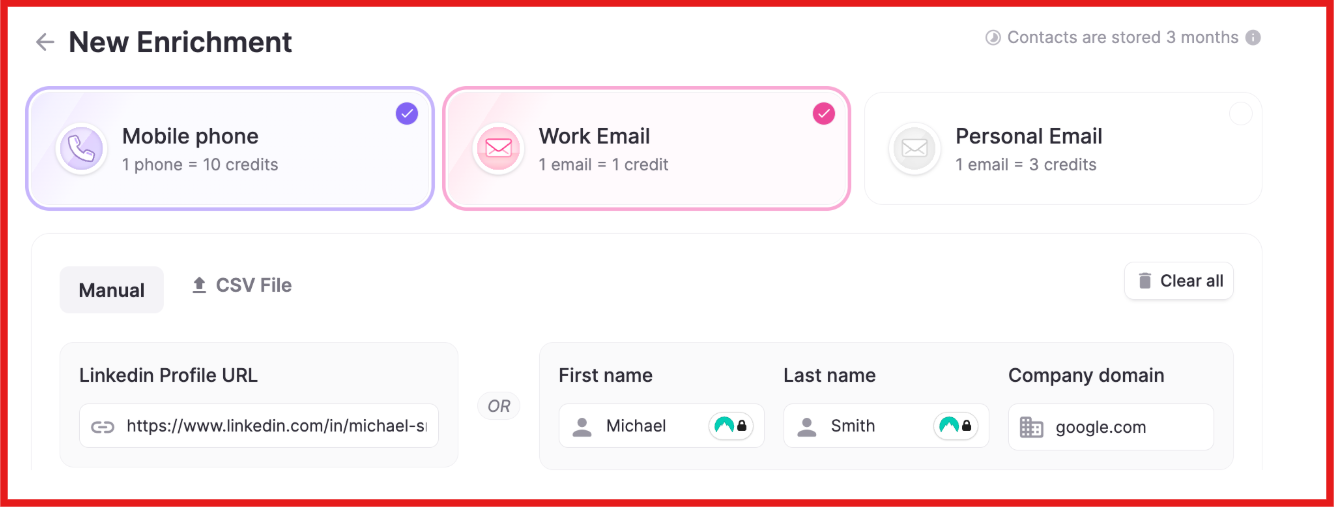 Select enrichment type on FullEnrich