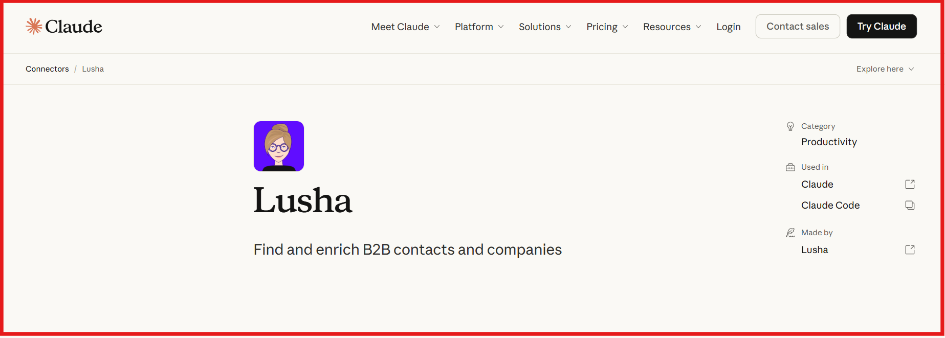 Connect Lusha with Claude