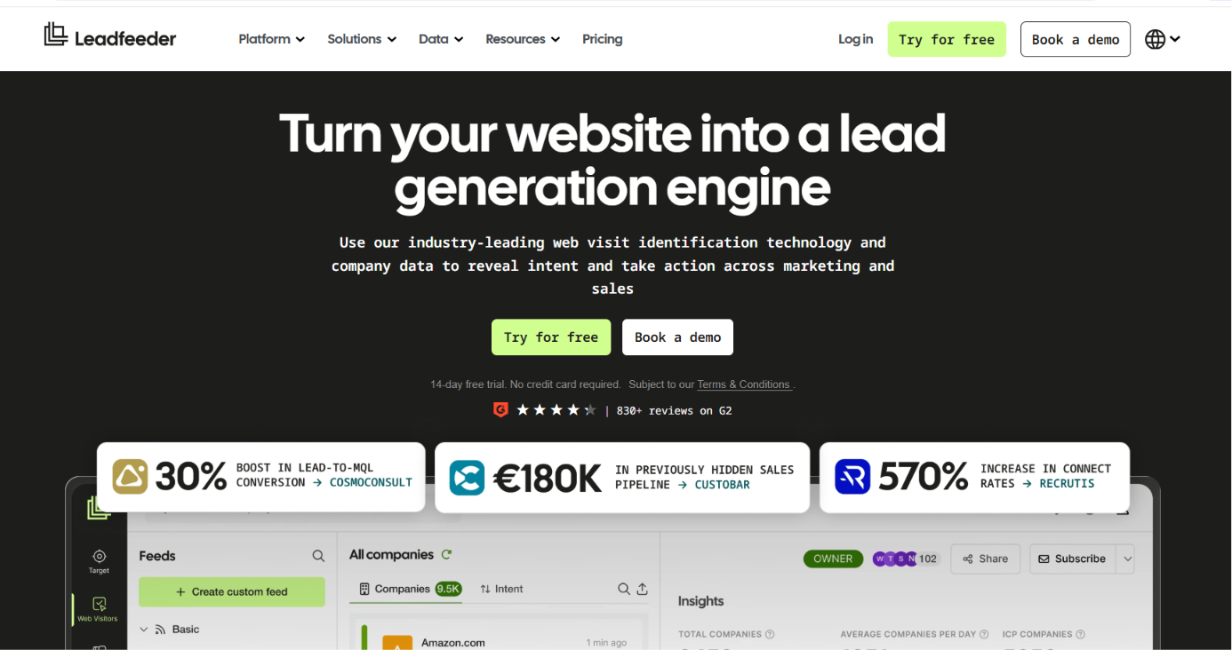 Leadfeeder homepage