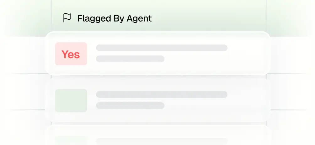 User interface element showing a section labeled 'Flagged By Agent' with a card highlighted in red marked 'Yes'.