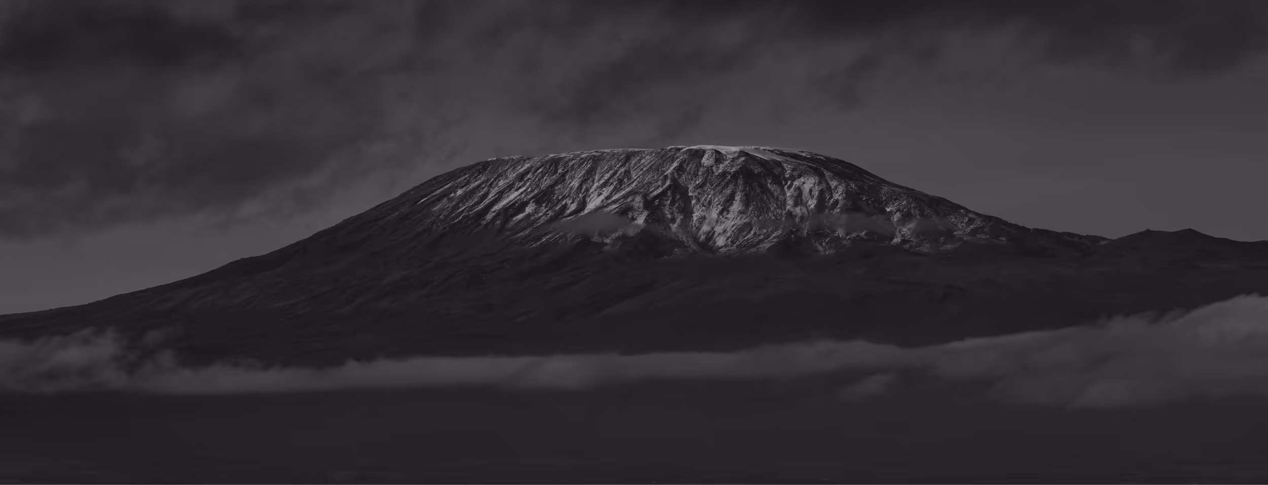Black and white image of the top of mount Kilimanjaro