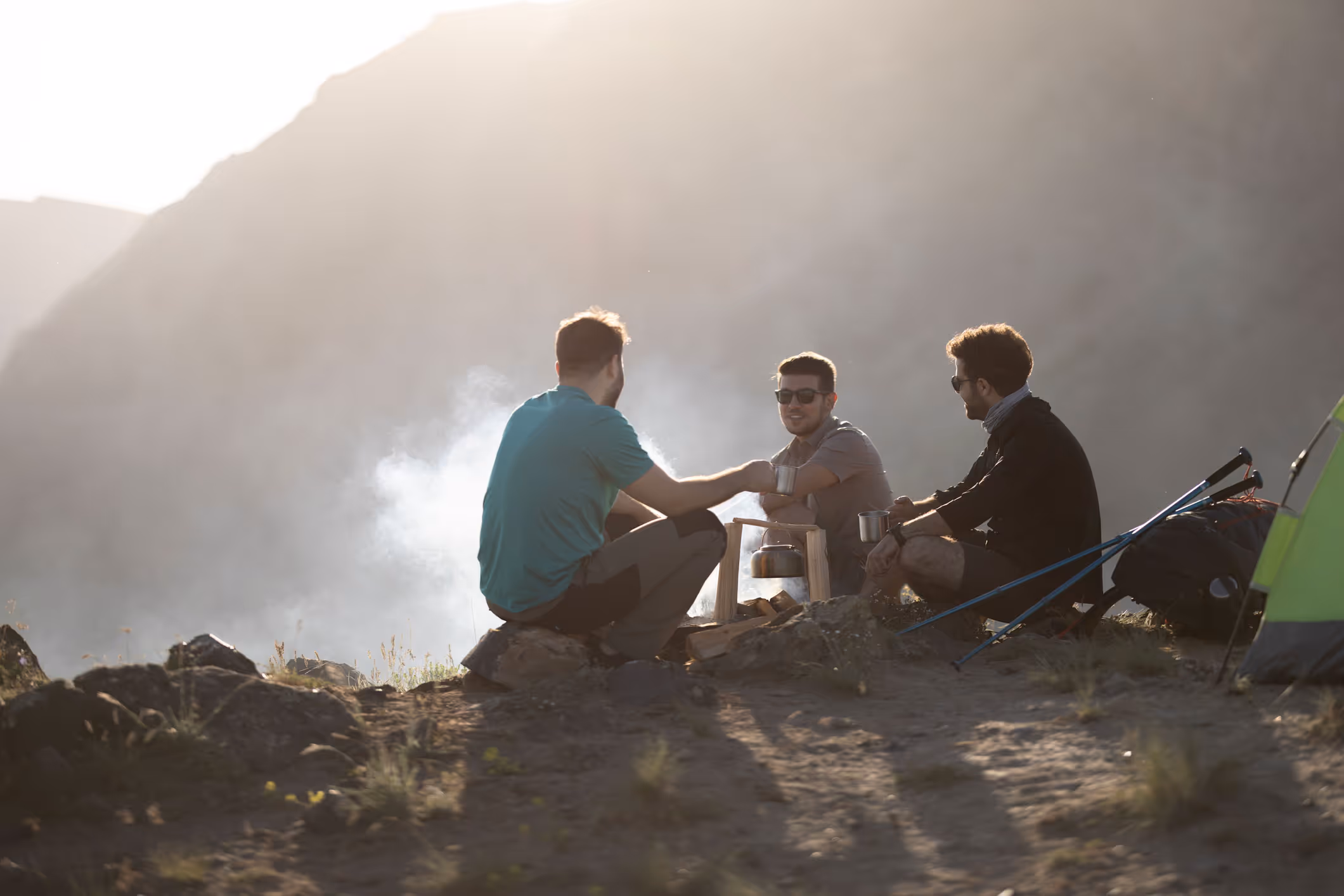 Three climbers camped on Mount Kilimanjaro