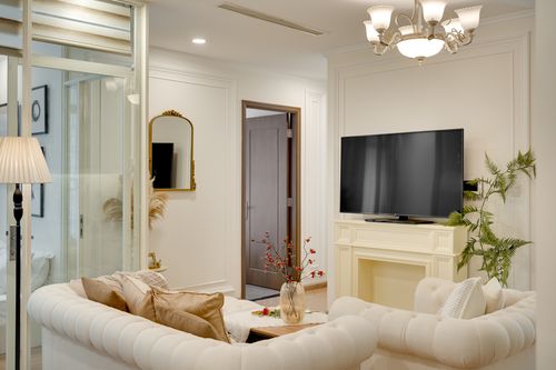 renovated living room and tv