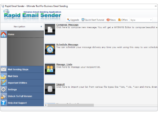 Rapid email sender dashboard