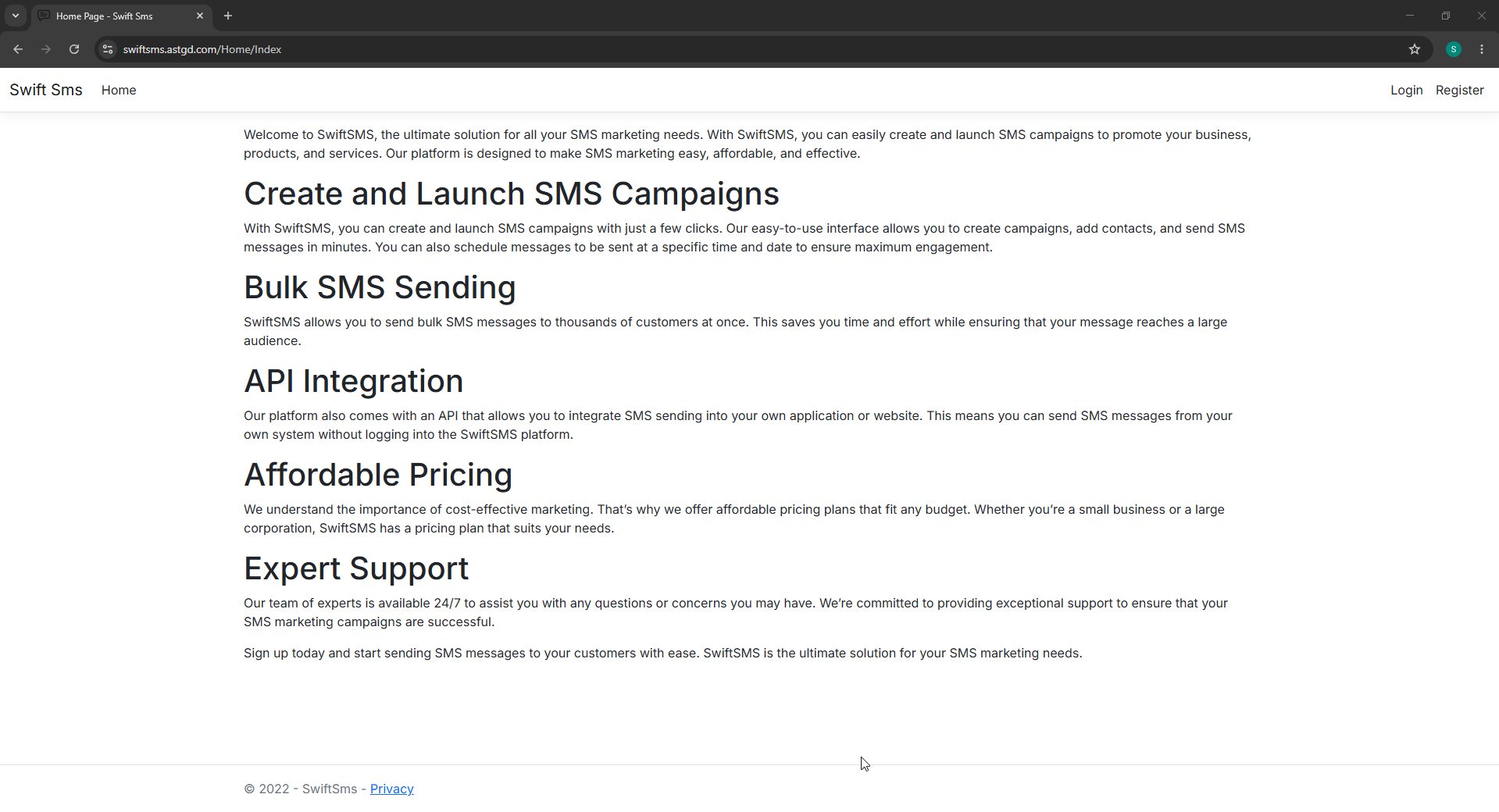 Bulk SMS service - Create Sms