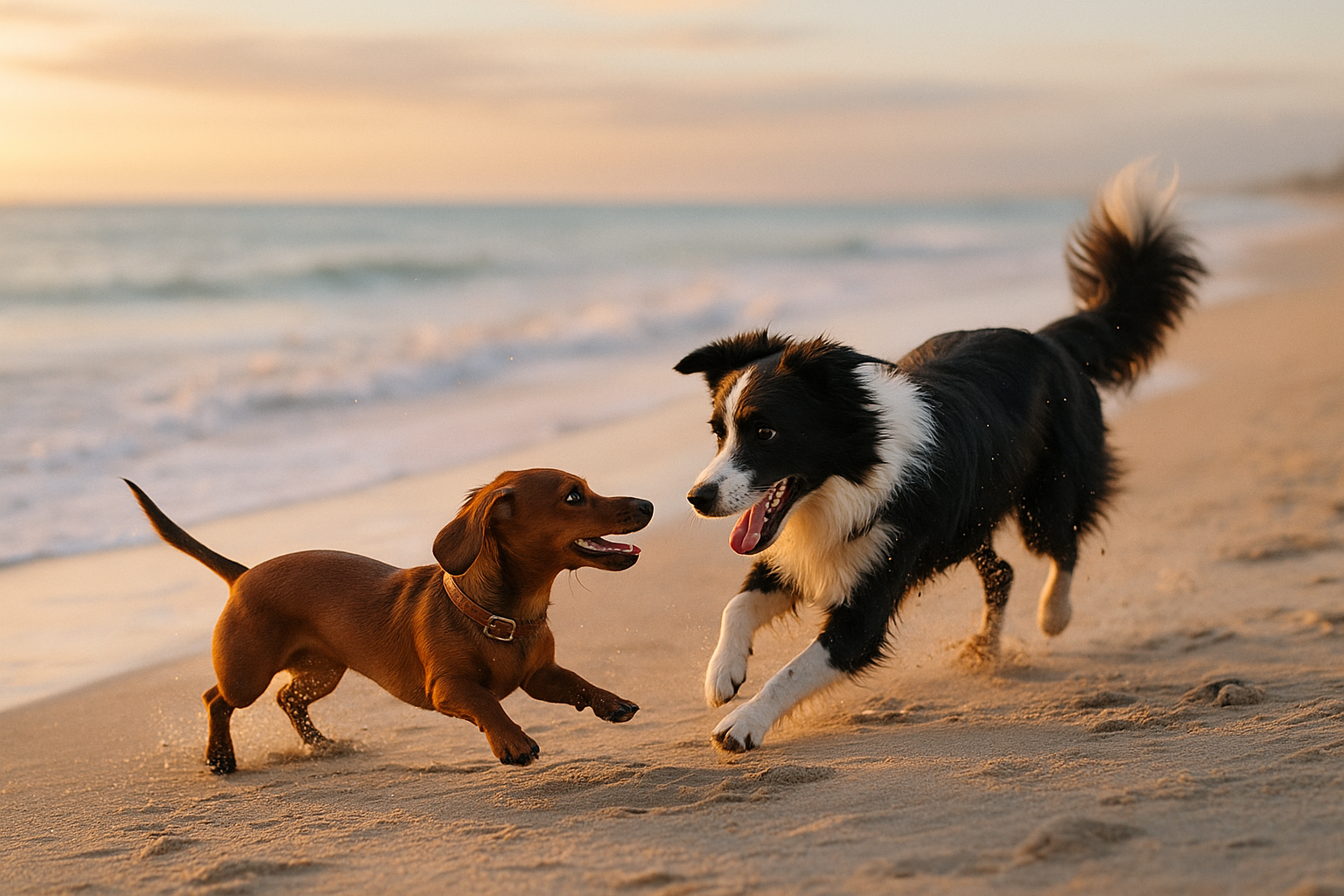 Dogs playing on a beach
