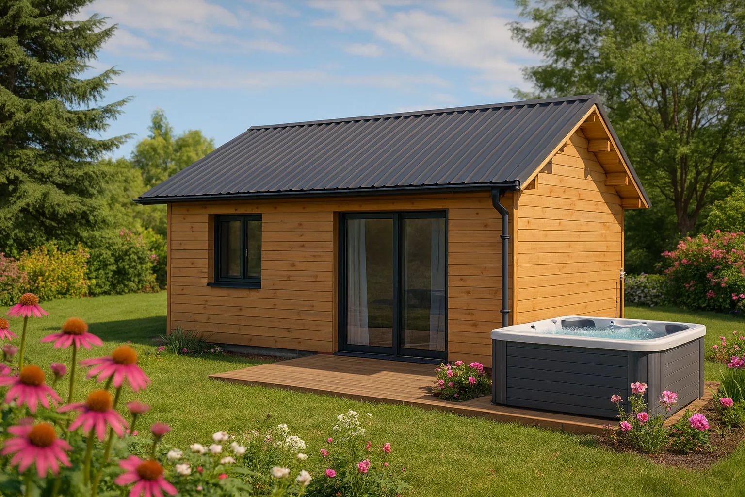 Vue arrière du mylodge SJ25 — studio de jardin en kit bois de 25 m²