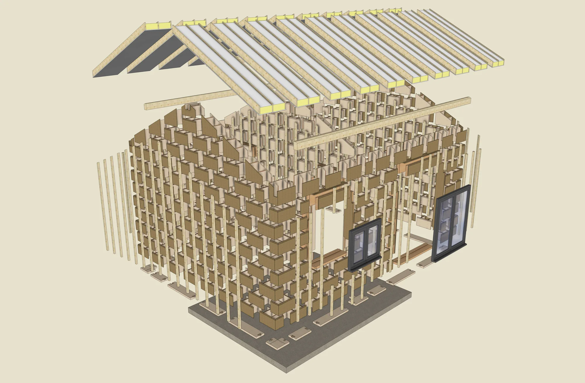 Vue éclatée 3D du mylodge SJ25 — détail de la structure du kit d'assemblage