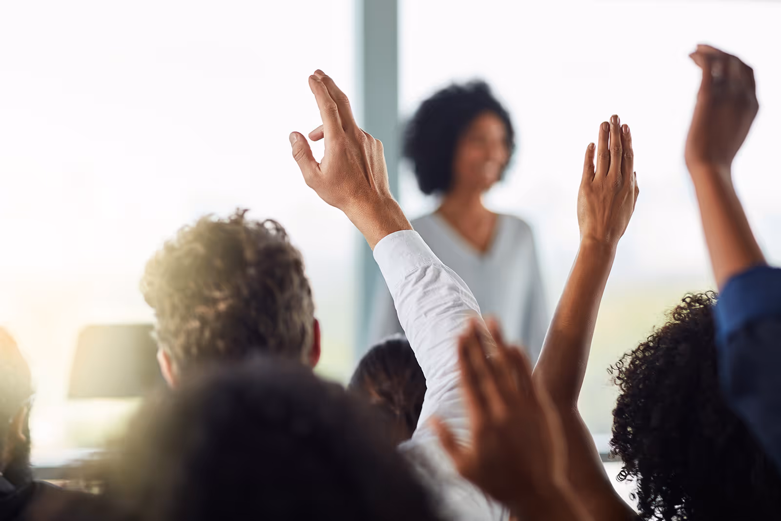 View of meeting participants' raised hands