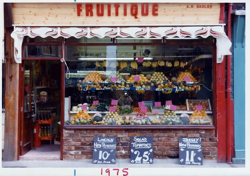 Frutique grocers shopfront from 1980s