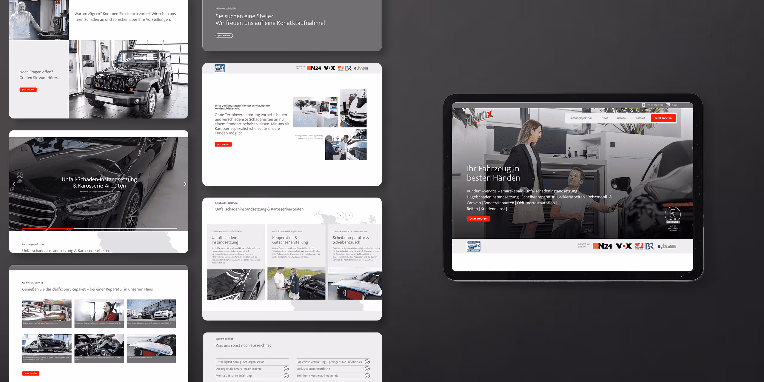 Portfolio-Website-Beispiel von liz marken- & webdesign aus Horgau, Augsburg, das unterschiedliche Screens der dellfix Homepage zeigt. dellfix GmbH aus
Gersthofen arbeitet seit über 10 Jahren sehr erfolgreich mit liz marken- & webdesign zusammen.
