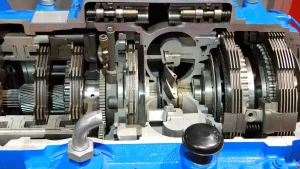 Cross-section of a heavy-duty transmission system showing intricate internal components for industrial applications
