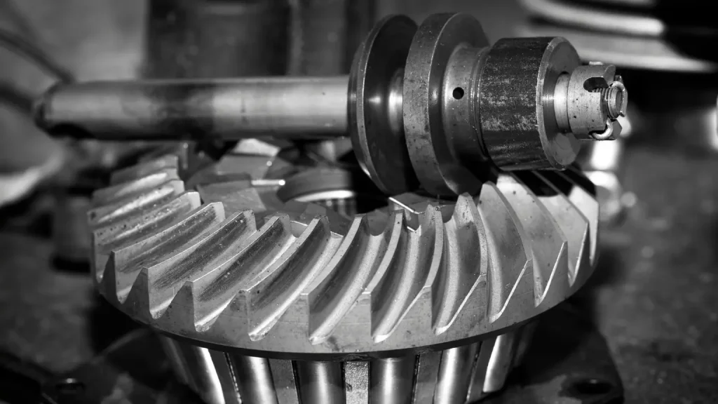Hydraulic transmission gear assembly with precision-machined teeth displayed in a detailed close-up