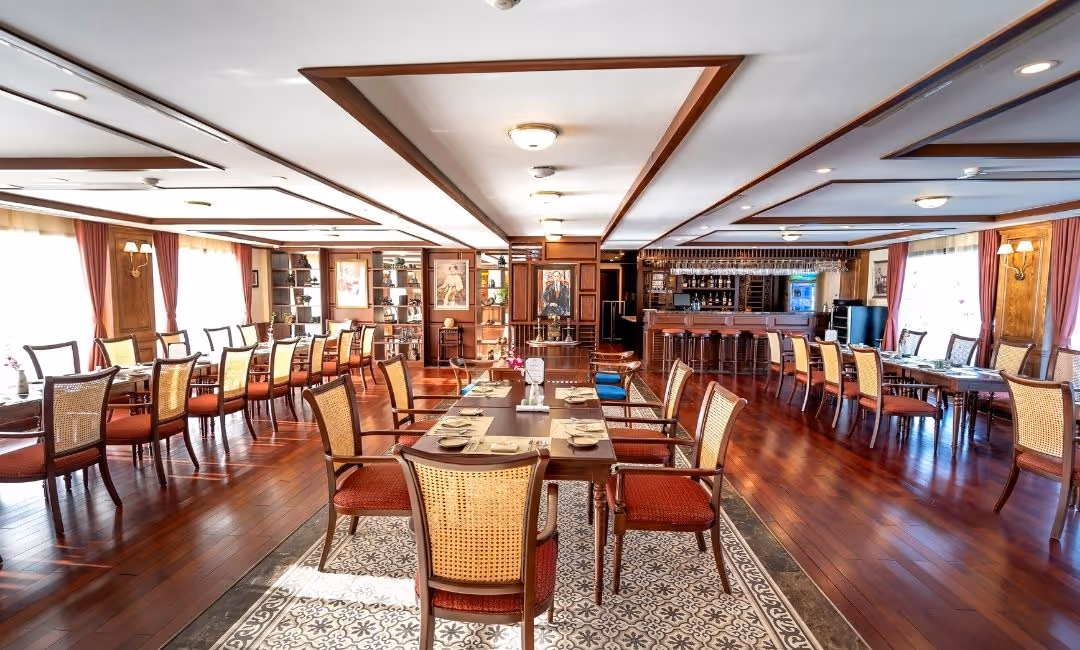 Large restaurant with many tables available
